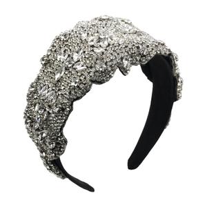 Baroque Crystal Flower Headband for Women Big Wide Chunky Rhinestone Bead Hairband Hairwear Jeweled Head Accessories (H1066-white)