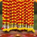 Krati Exports 5 Pc 5 feet Long Marigold Garland for Decoration Long Strands Artificial Marigold Flowers | Indian Dcor for Pooja | Wedding | Christmas | Diwali Decor (Yellow & Orange)