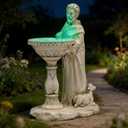 St Francis Garden Statue Outdoor Solar Garden Decor Resin 10.5 Inch Tall Colorful Lights St Francis Statue with Bird Bath Feeder for Yard Patio Lawn Decoration Religious Gardening Gifts