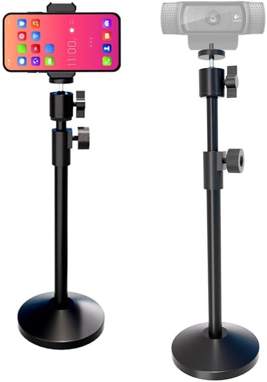 Webcam Stand with Phone Holder, Extendable Desktops Tripod Camera Stand Mount for Logitech Webcam C922 C930e C920S C920 C615 C960 C920x BRIO 4K NexiGo N60, Ring Light, GoPro, with 1/4" Thread