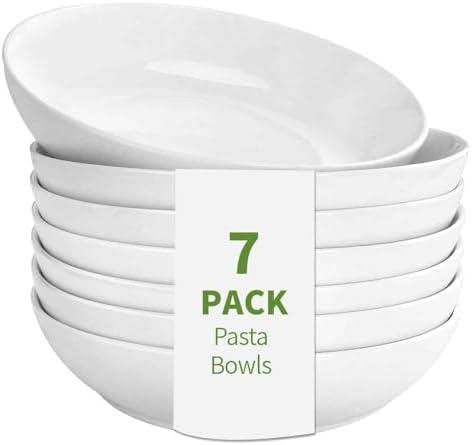 DeeCoo 6 Pack Porcelain Pasta Bowls Ceramic , Large Serving Bowl, Wide and Shallow, Set 8.3 Inch - 30 Ounce - for Pasta, Salad, Cereal, Soup & Microwave & Dishwasher Safe