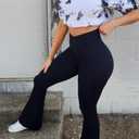 Sunzel Flare Leggings, Crossover Yoga Pants with Tummy Control, High Waisted and Wide Leg, No Front Seam Black, Medium 34" Inseam