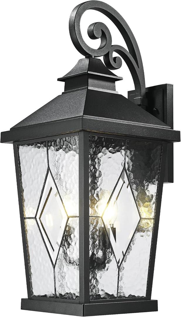 Emliviar Outdoor Light Fixture for Porch, 27-Inch Extra Large Exterior Porch Lantern Light, Waterproof Aluminum Outdoor Wall Sconce in Black Finish, WE301BL-SD BK