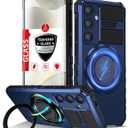 for Samsung Galaxy S24 Case Compatible Wireless Charging Magnetic, with 1 Screen Protector, for S24 Phone Case Built-in 360Kickstand Ring Military Grade Shockproof Heavy Duty Protection Blue