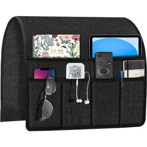 Joywell Remote Caddy Couch Remote Control Holder for Recliner Sofa Armrest Organizer Non Slip Arm Chair Caddie with 6 Pocket Storage for Magazine, Tablet, Phone, iPad, Black (19'' x 35'')