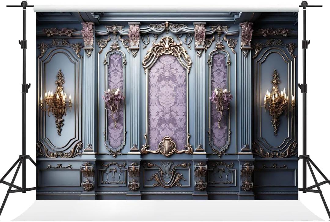 Kate 7x5ft European Style Retro Castle Wall Decoration Backdrop Photography Indoor Purple and Blue Classic Gypsum Pattern Background Photography Studio Props for Portrait Pictures and Videos