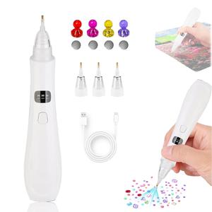 Electric Diamond Painting Pen Wireless Vacuum Diamond Art Pen Kits Improves Efficiency of Diamond Art Creation 3 Adjustable Suction Mode DIY Diamond Art Accessories Pen for Beginners(White)