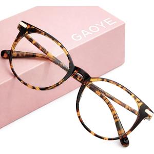 Gaoye Blue Light Blocking Glasses, Retro Round Eyewear Frame Anti Eyestrain Computer Glasses for Women Men (Tea Leopard/Transparent Lens)