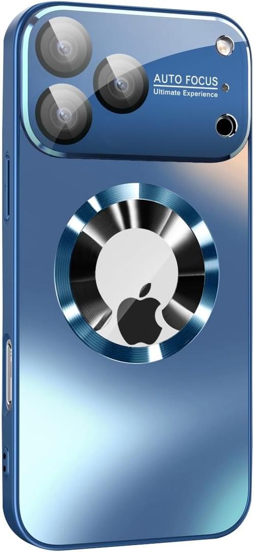 Magnetic Series Design for iPhone 17 Pro Max Case,[Compatible with MagSafe][Military Drop&Full Camera Lens Protector] Large Window Logo View Dust-Proof Matte Shockproof Cover,Blue