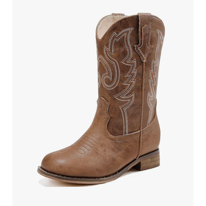 Girls Cowgirl Boots Unisex-Child Mid Calf Glitter Toddler Cowboy Boot Little Big Kids Western Riding Shoes Brown, Size 4