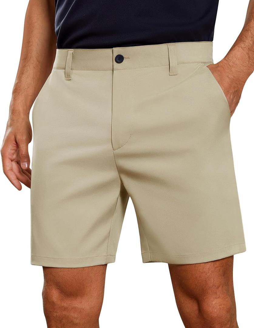 Future Flow Men's Golf Shorts 7 Inch Quick Dry Elastic Waist with Zipper Pockets Casual Dress Shorts for Men Work (30, Khaki)