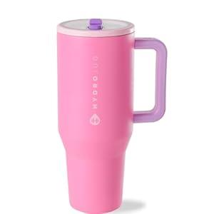 HydroJug Traveler - 32 oz Water Bottle with Handle & Flip Straw - Fits in Cup Holder, Leak Resistant Tumbler-Reusable Insulated Stainless Steel & Rubber Base - Gifts for Women & Men, Pink Sugar 