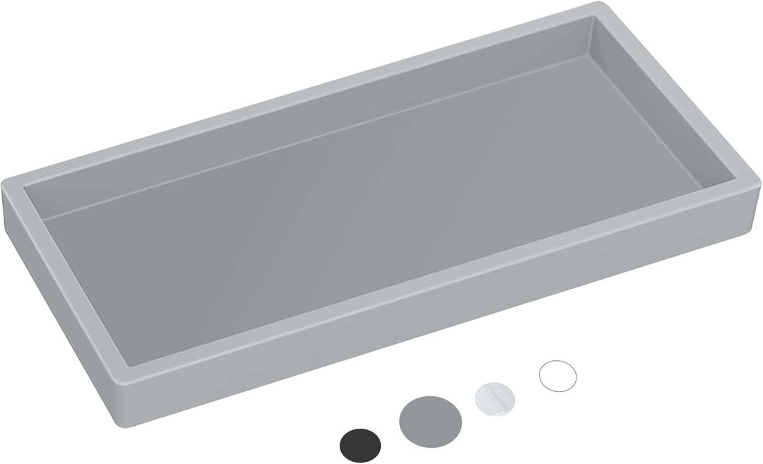 2 x Silicone Countertop Tray  Small 7.8" Bathroom Vanity Organizer for Soap Dispenser, Lotion Bottles, Perfume, Candles, Keys  Shatterproof Sink Tray (Single - Small (7.8" x 3.9" x 0.8"), Gray)