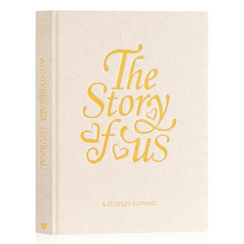 Lanpn Wedding Anniversary Journal - The Story of Us, Linen Dating 1st to 70th Couple Memory Book Wedding Scrapbook, 190 Pages Love Stories Notebook Marriage Newlywed Bridal Shower Gift, Beige