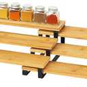 RoyalHouse Bamboo and Metal Expandable Spice Rack Organizer, Cabinet Shelf Organizers, 3-Tier Adjustable Kitchen Cabinet, Countertop Display Shelf, Space Organizer for Kitchen and Bathroom