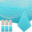Unittype 6 Pcs Fish Net Decorative and Tablecloth Set, Cotton Fishnet and Plastic Table Cover Decorations Set for Nautical Themed Party Baby Shower Pirate Decorations Mermaid Party(Turquoise)