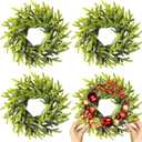 4 Pcs Christmas DIY Gree Wreath 10 Inch Green Artificial Wreaths DIY Faux Plain Wreaths Front Door Green Farmhouse Cabinets Wreath Indoor Outdoor Wall Decor(Pine Needle)