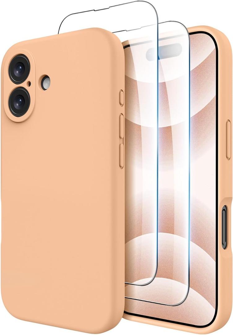 OTOFLY Compatible with iPhone 16 Case, Compatible with MagSafe, Shockproof Magnetic Silicone Case for iPhone 16,[Military Grade Protection] [2 Pack Screen Protectors], Peach Fuzz