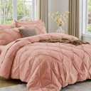 Sasttie Full Size Comforter Set, 7-Piece Bed in a Bag Double, Pintuck Bedding Set for All Season, Includes Comforter, Flat Sheet, Fitted Sheet, Pillowcases and Pillowshams, Blush