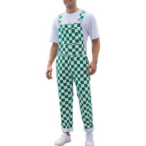Odefou Checkered Pants Mens Overalls Bib Coveralls Cute Stretch Jeans Jumpsuit (Large)