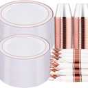 WELLIFE 350 Pieces Rose Gold Plastic Dinnerware, 50 Guests Disposable Plates with Rose Gold silverware and Cups, 50 Pre Rolled Napkins with Cutlery, Perfect for Wedding and Party