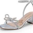 DREAM PAIRS Women's Double Bowknots Crystal Sandals Low Chunky Heels Clear Slingback Dress Shoes for Wedding Bridal Party (8)