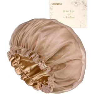 YANIBEST Breathable Butter-Satin Lined Bonnet, Silk Hair Bonnet for Sleeping Women, Night Cap for Curly Fine Straight Hair