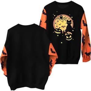 FRYAID Halloween Sweatshirt Women Cute In My Spooky Season Era Ghost Graphic Shirt Halloween Sweater Long Sleeve Pullover Top (Medium, Orange Black)
