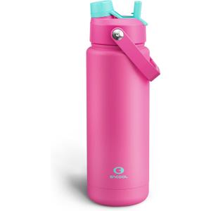 ENCOOL Insulated Water Bottle with Straw Stainless Steel Water Bottle, Leak-Proof, BPA-Free, Double Wall Vacuum Keeps Cold for 24 Hours for Sports, Travel, School (32 oz, Light Crimson)