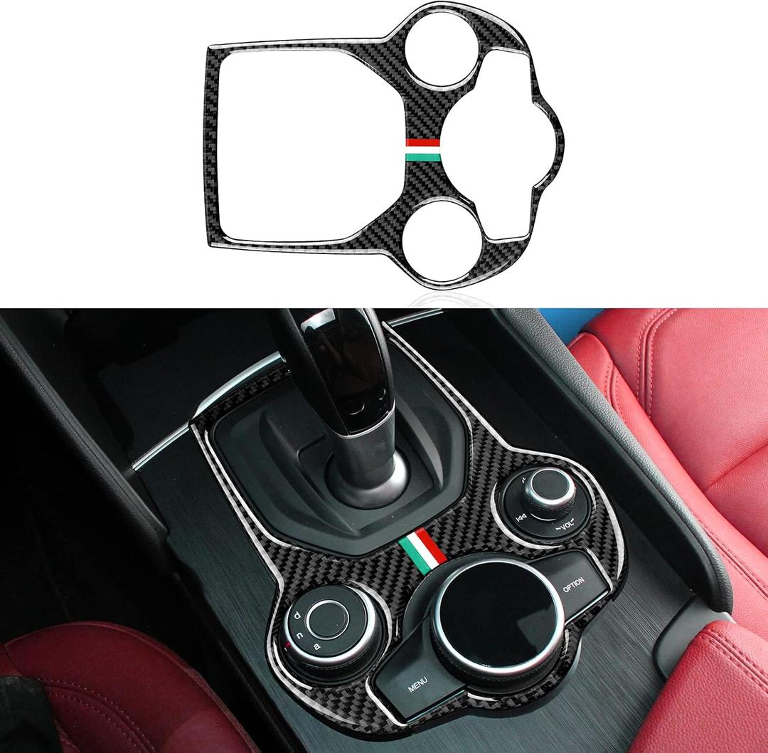 Car Gear Shift Sticker Carbon Fiber Decals Center Console Cover Trim Compatible with Alfa Romeo Giulia 952 Stelvio 949 2016 2017 2018 2019 Accessories