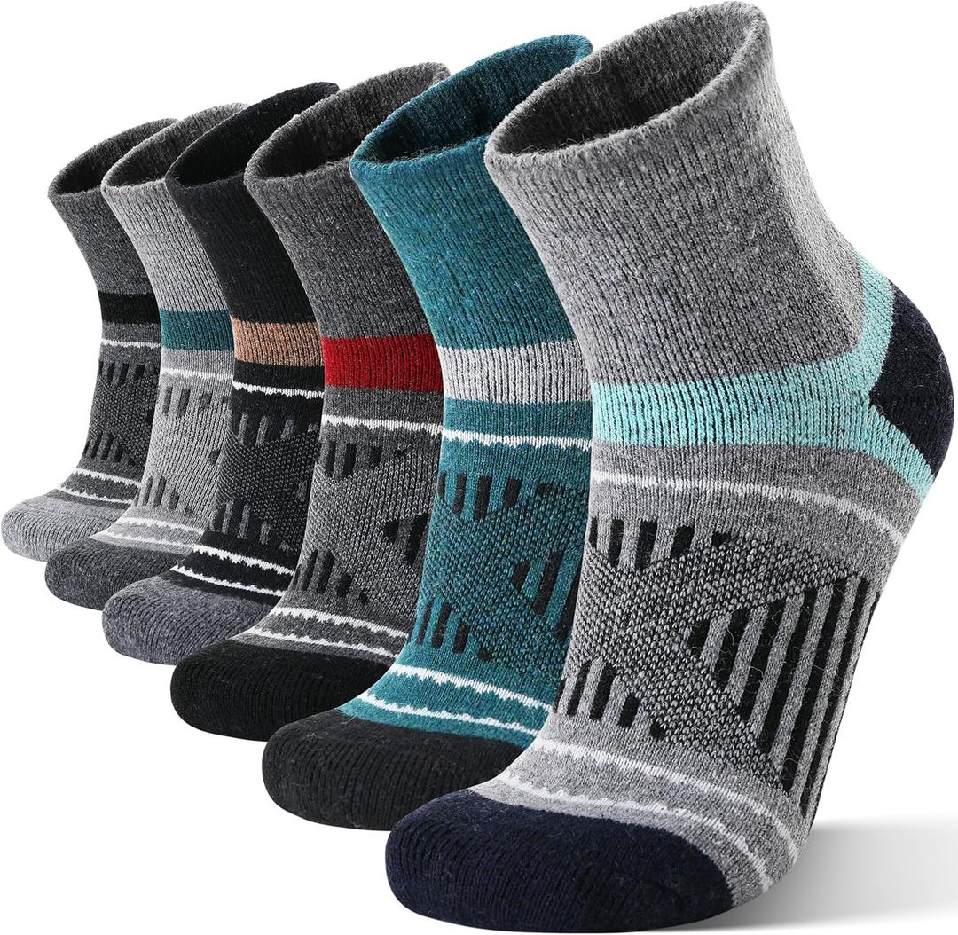 EBMORE 6 Pairs Merino Wool Ankle Hiking Running Socks Compression Support Thick Cushion No Show Socks for Men Women (Gray, L)