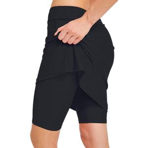 Micosuza Womens Skirted Swim Short Sun Protective UPF 50+ Swimming Bottom with Attached Skirt (X-Large, Black)