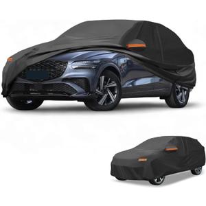 Car Cover Waterproof All Weather Sun Rain Protection Full Exterior Cover for Genesis GV70 190T-PU Black with Left Side Zippers