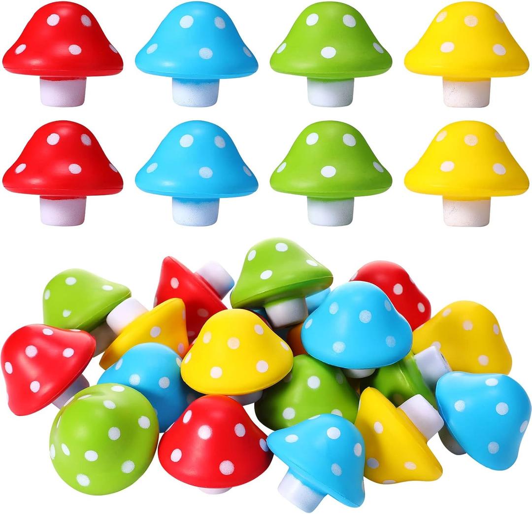 Jerify 20 Pcs Mini Mushroom Stress Balls Toys Mushroom Party Favors Gifts 1.57 Inch PU Foam Stretchy Stress Relief Fidget Toys Bulk for Adults Anxiety Relaxing (Bright Colors)