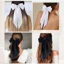 6Pcs Large Bows Hair Clips for Women Girls Long Tail Hair Ribbon Silky Satin Barrettes Coquette Hair Bows Accessories (Black/White)