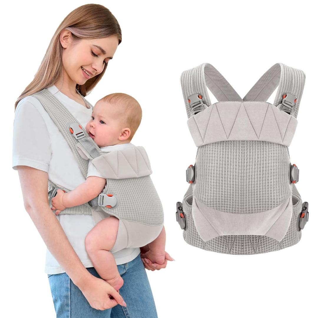 Breathable Mesh Baby Carrier, Ergonomic Design Baby Wraps Carrier with Head Support and Adjustable Sling for Newborns to Toddlers, Infant Carrier Baby Gift,for Babies 7 to 45 lbs (Gray)