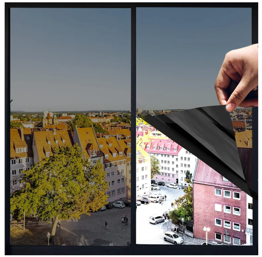 One Way Privacy Window Film,Premium PET Material,Daytime Reflective Heat Control Anti UV Door Sticker,Window Tint for Home Office Living Room,Cosmic Black,31.5 Inch x 16.4 Feet Set of 3