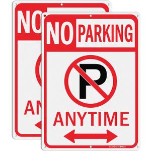 GicnKeuz Large No Parking Anytime Sign with Arrows, 14x10 Inches No Parking Sign, Reflective Aluminum, Fade Resistant/Waterproof, Indoor or Outdoor Use (2-Pack)