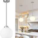 2 Pack 7.2-Inch Globe Pendant Lights, Mid Century Brushed Nickel Pendant Light Fixtures, Globe Pendant Lights Kitchen Island with Milk Glass Shade Hanging Fixture for Dining Room Bulbs not Included