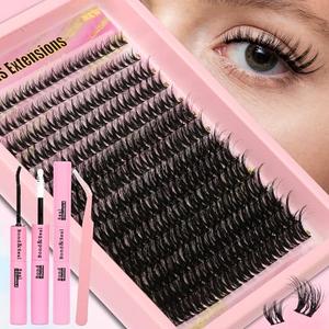 Gmagictobo Cluster Eyelash Extensions Wispy Lash Clusters Kit Volume Lash Extension Kit 168Pcs 8-16mm Individual Lashes Fairy Natural Lash Clusters Manga Lash Cluster Glue Lash Tweezers
