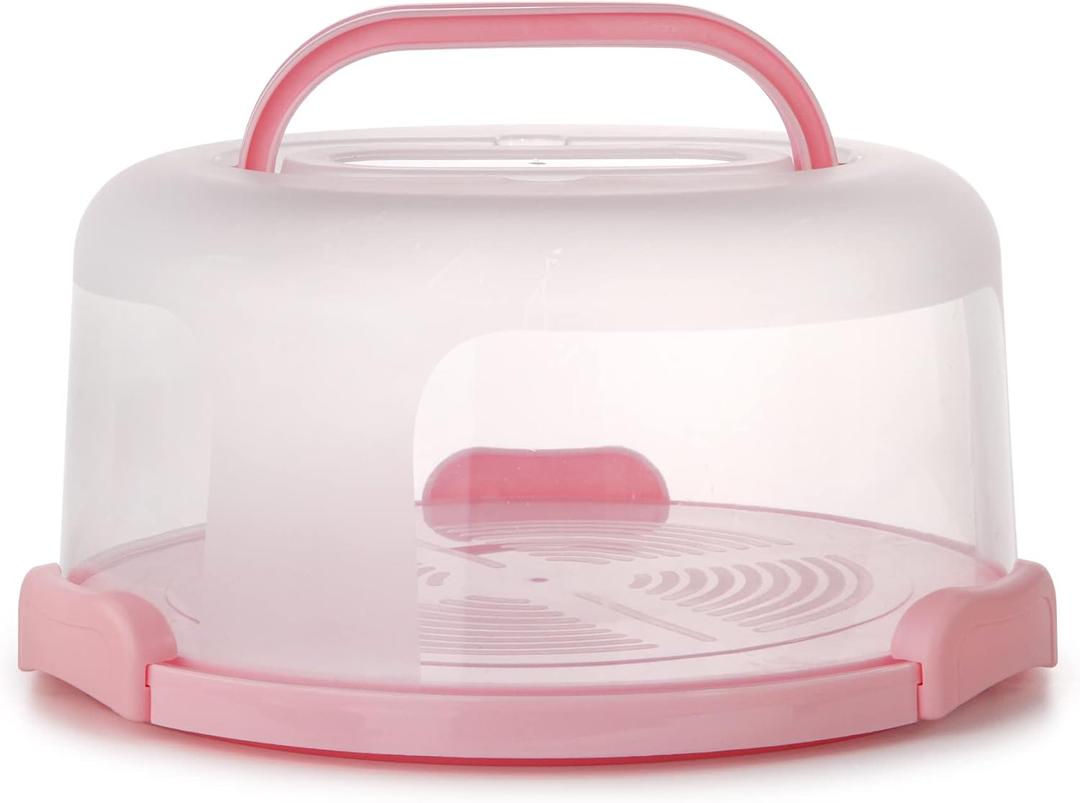 Zoofen Plastic Cake Carrier with Handle 10in Cake Holder Cake Stand with Lid Pink Cake Container for 10in Cake Round Cake Carrier for Transport