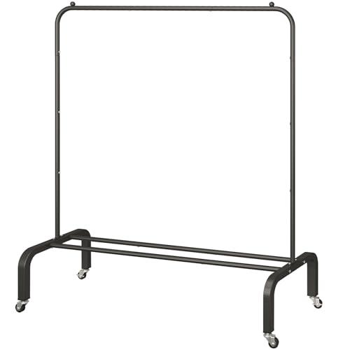 JIUYOTREE Metal Clothing Rack with Wheels, 43.3 Inches Rolling Clothes Garment Coat Rack with Bottom Shelf, Clothing Rack for Hanging Clothes, Coats, Skirts, Shirts, Sweaters, Black