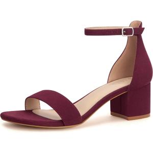 PARTY Women's Open Toe Ankle Strap Low Block Chunky Heels Sandals (7.5, Burgundy)