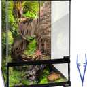 Reptile Glass Terrarium Tank 10 * 10 * 14in, Full View with Front Opening Door,Amphibians Enclosure Habitat Cage for Leopard Gecko Tarantula Young Lizard Hermit Crab Frog Insects Breeding