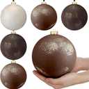 Motionchic 6 Pcs 6 Inch Large Neutral Christmas Balls Ornaments Jumbo Big Rustic Textured Brown Beige Tan Gold Dot Xmas Ornaments Vintage Farmhouse Modern Christmas Decor for Xmas Tree Outdoor Decor