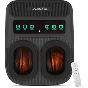 Shiatsu Foot Massager with Heat, Electric Foot Massager Machine for Plantar Fasciitis Neuropathy with Remote Control, Adjustable Vibration and Compression (Black)