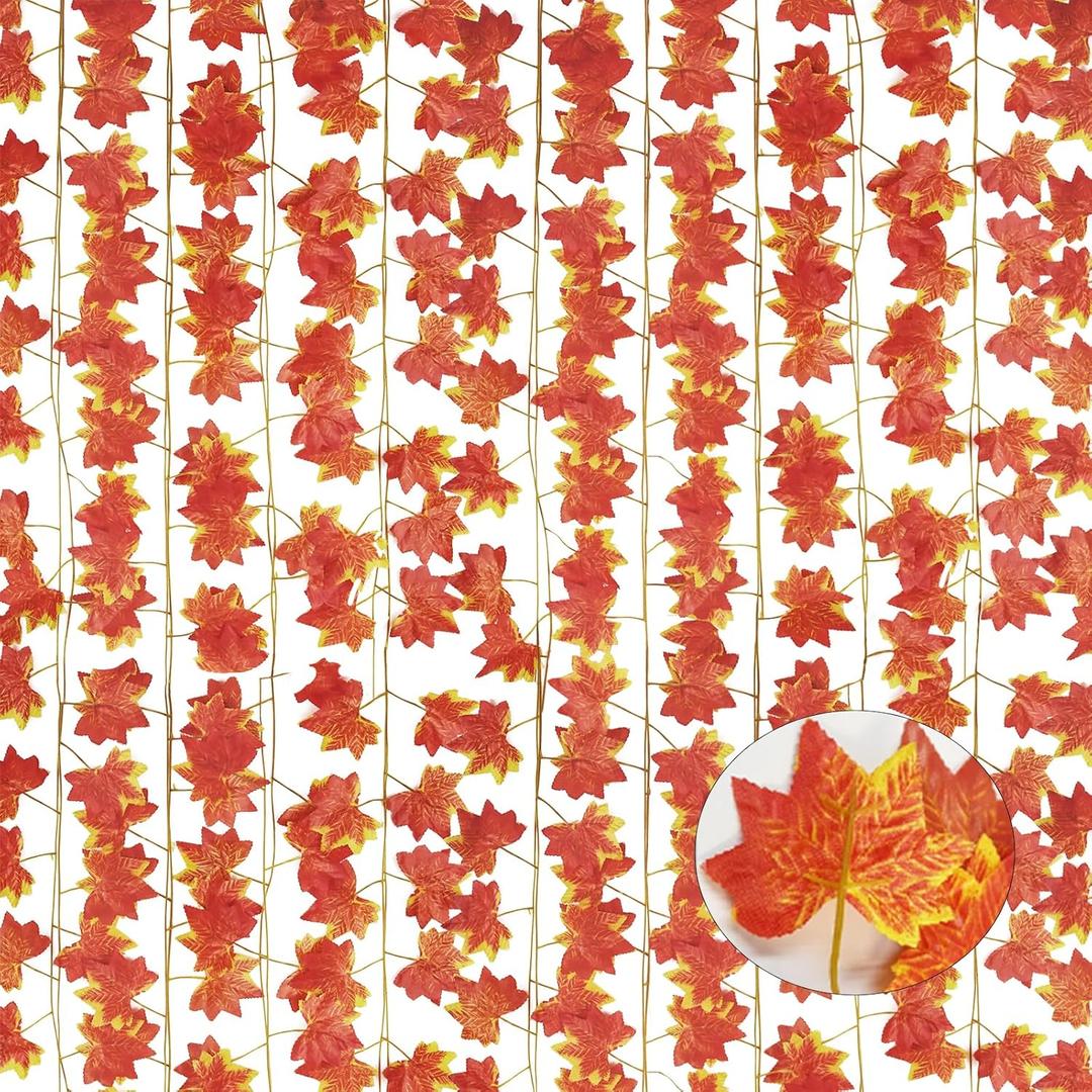14pcs Fall Leaves Garland Hanging Vines Decoration 98ft Artificial Maple Leaf Ivy Vine Hanging for Thanksgiving Decor Autumn Halloween for Home Wedding Garden Festival Party Decoration