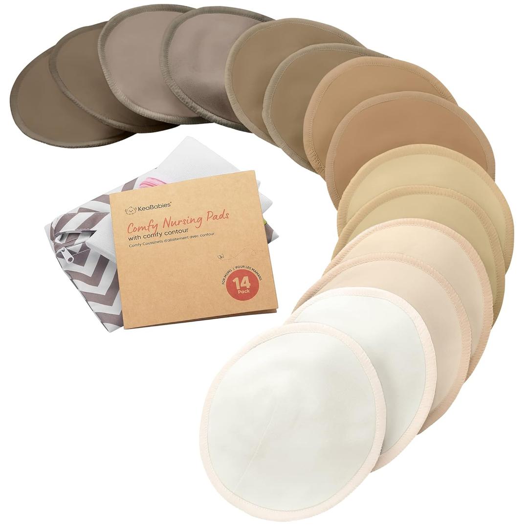 Organic Nursing Pads - 14 Washable Breast Pads for Breastfeeding, Wash Bag, Viscose Derived from Bamboo Reusable Nipple Covers for Breastfeeding Essentials, Soft & Absorbent(Coffee, XL 5.6")