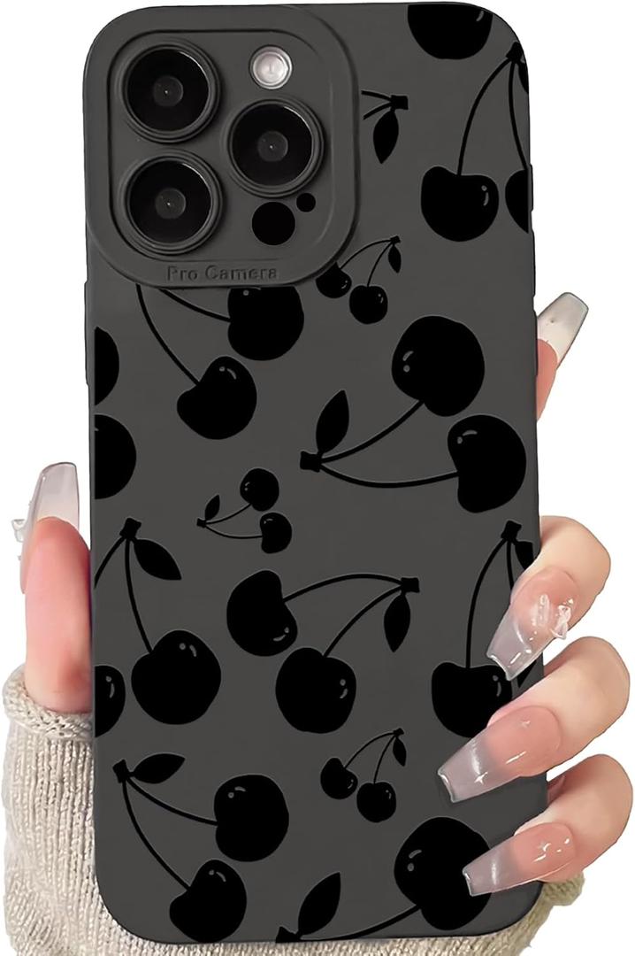 Lovmooful Compatible for iPhone 14 Pro Case Cute Cool Cherry Black Design for Girls Women Soft TPU Shockproof Protective Girly for iPhone 14 Pro-Cherry