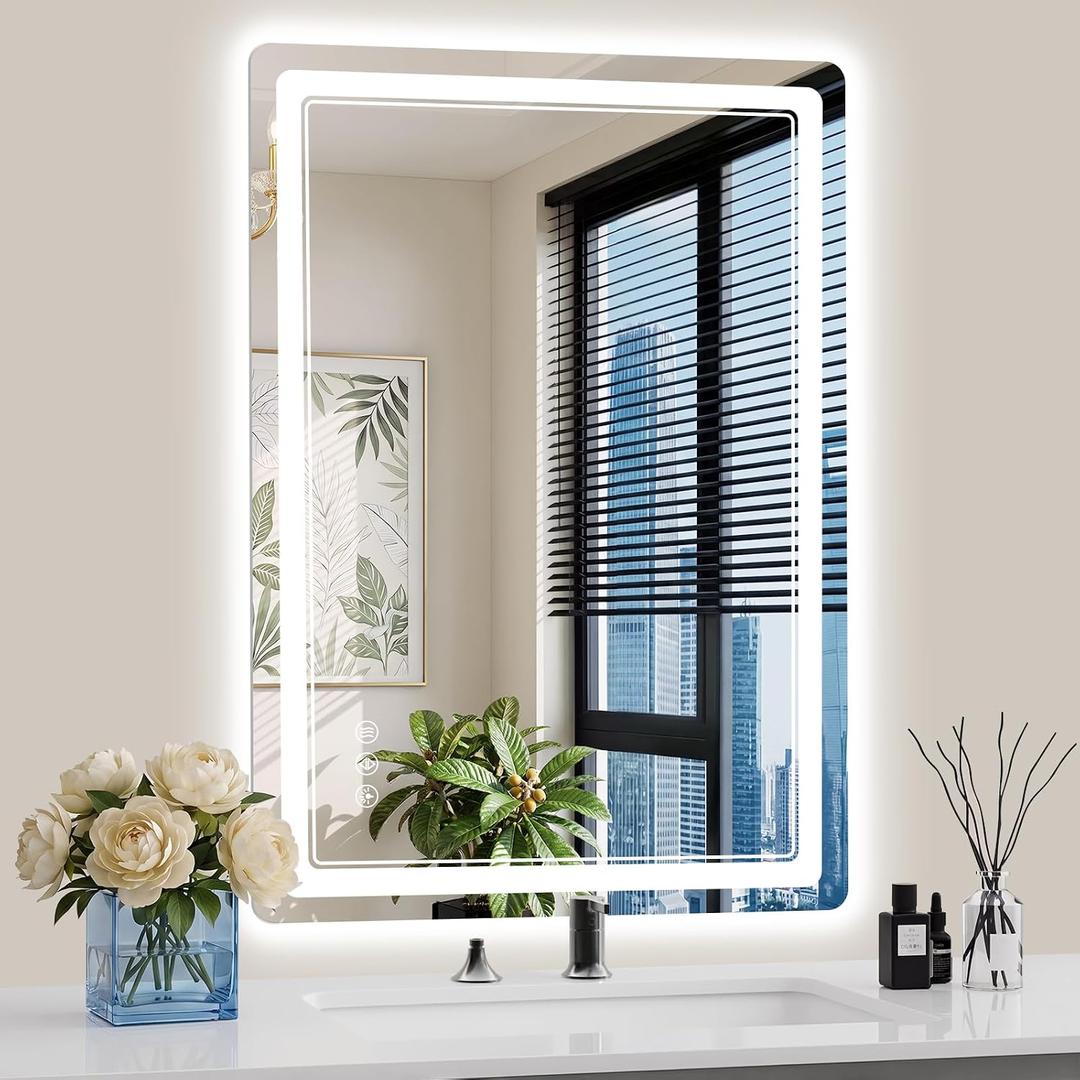 24"x36" LED Bathroom Mirror with Lights, Backlit + Front Lit, Anti-Fog, Lighted Bathroom Mirror for Wall, HD Shatterproof Tempered Glass, Dimmable, Memory Function (Horizontal/Vertical)